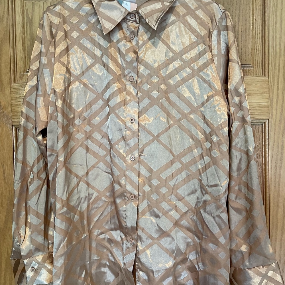 Button Down Satin Work Wear Blouse for Women Dressy | Size Large